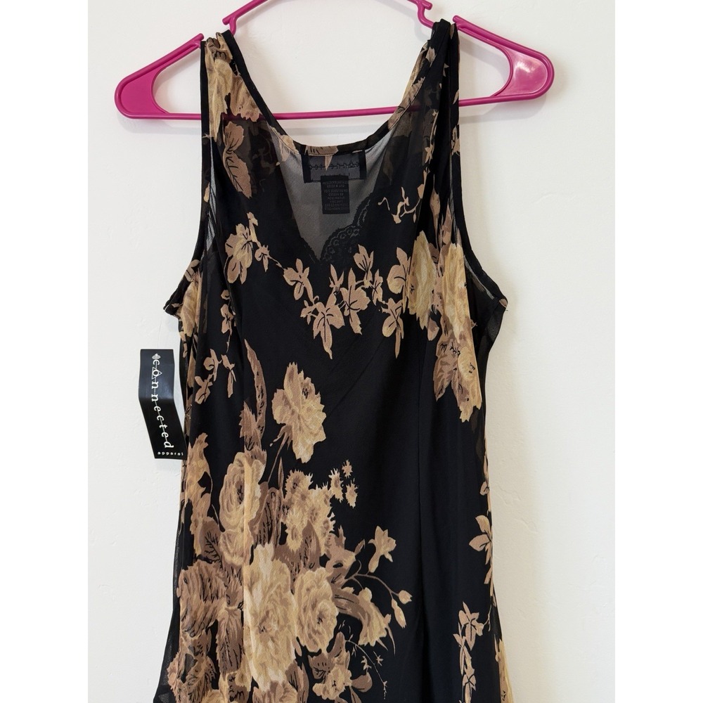 Connected Apparel Black Floral Beaded Chiffon Handkerchief Midi Dress XL Y2K - Picture 6 of 15